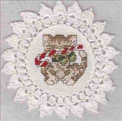 Candy Cane Kitty Doily  