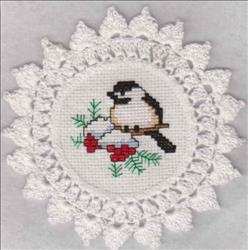 Snowy Chickadee Doily